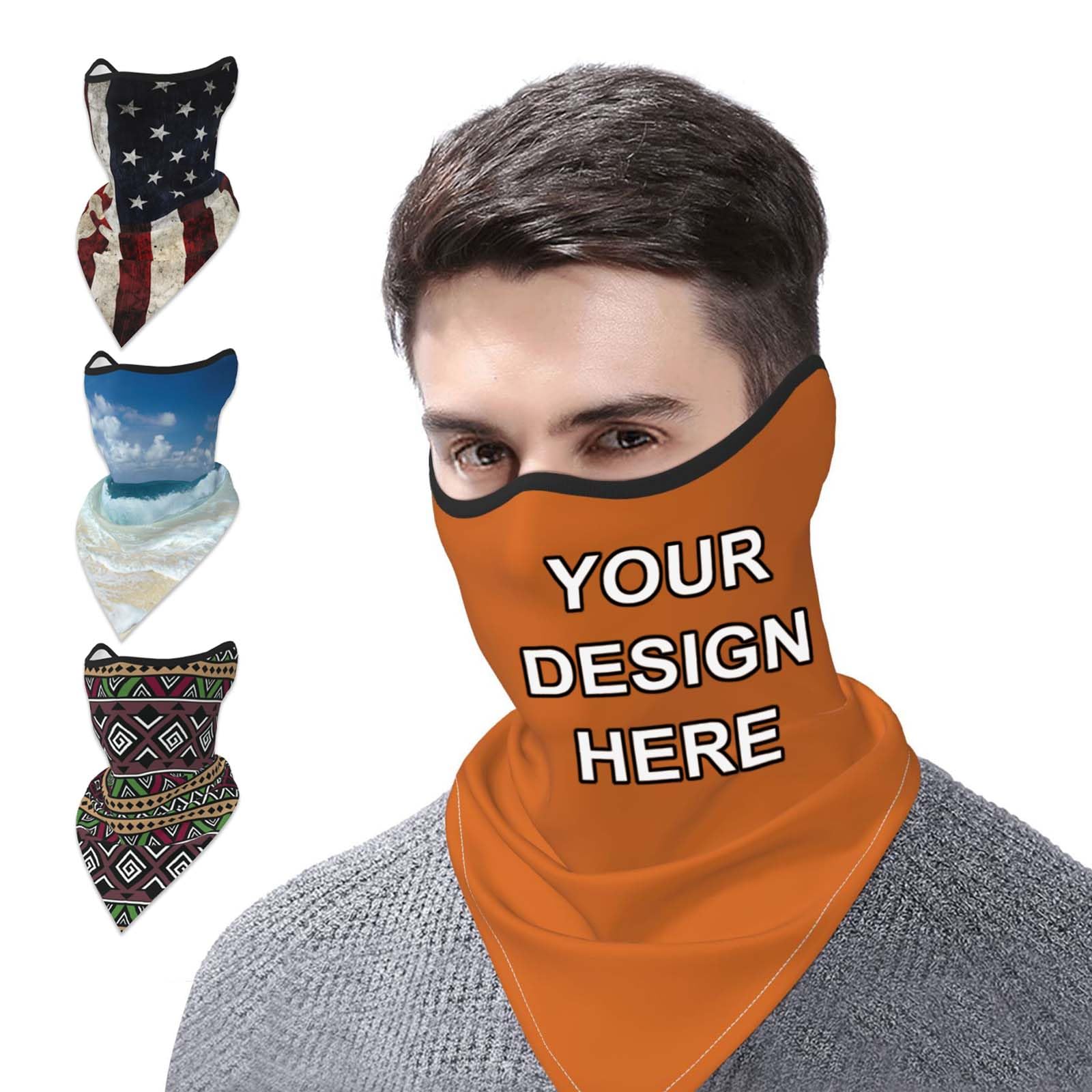Custom Neck Gaiter Balaclava Face Mask Cover Ears Personalized Sports Scarf Add Image Text for Men Women, Black