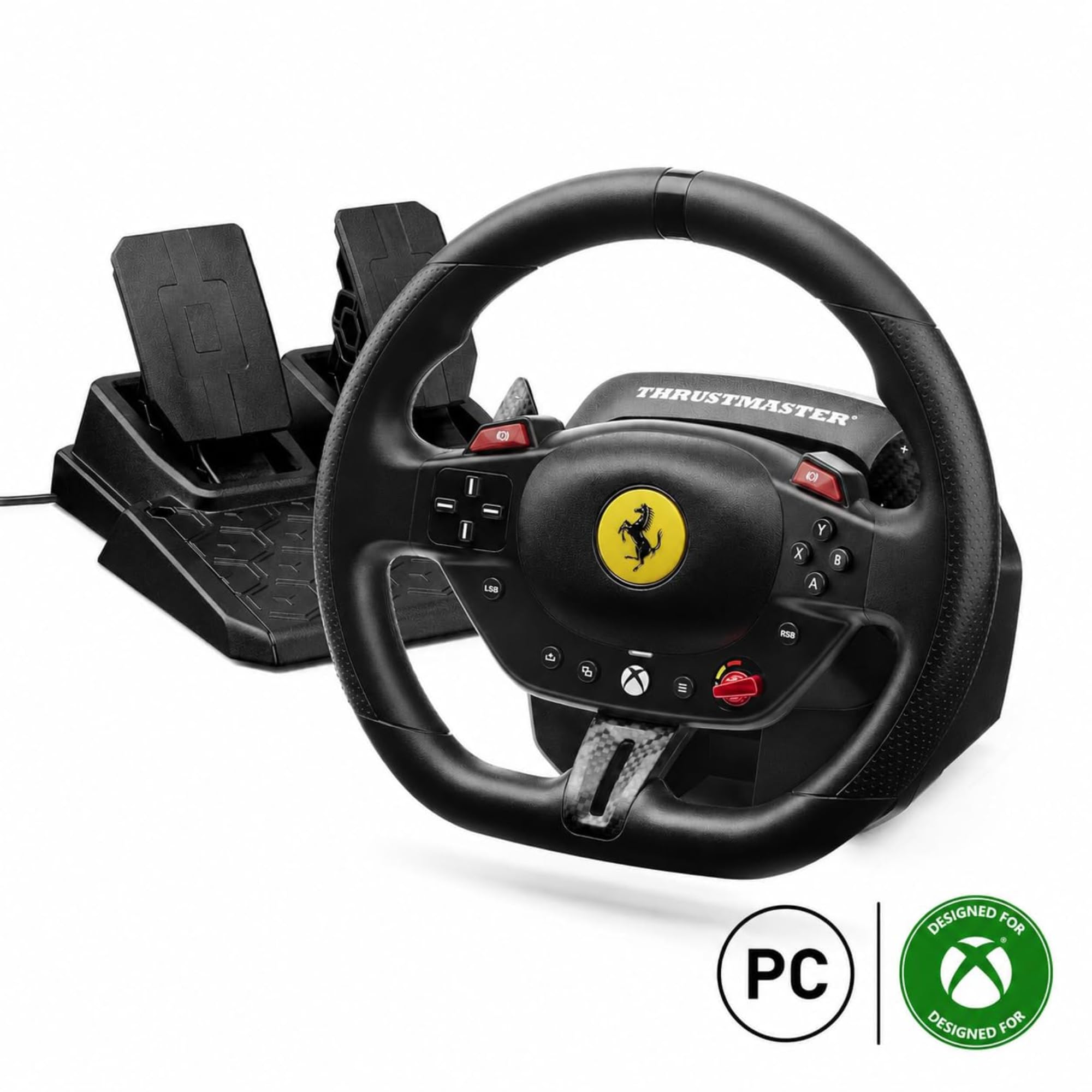 Thrustmaster T98 Ferrari 296 GTS - Volante de Carreras para Xbox Series X|S y PC (Réplica Oficial 1:1, Sistema Bungee Cord de Resistencia Lineal, Incluye 2 Pedales) Negro