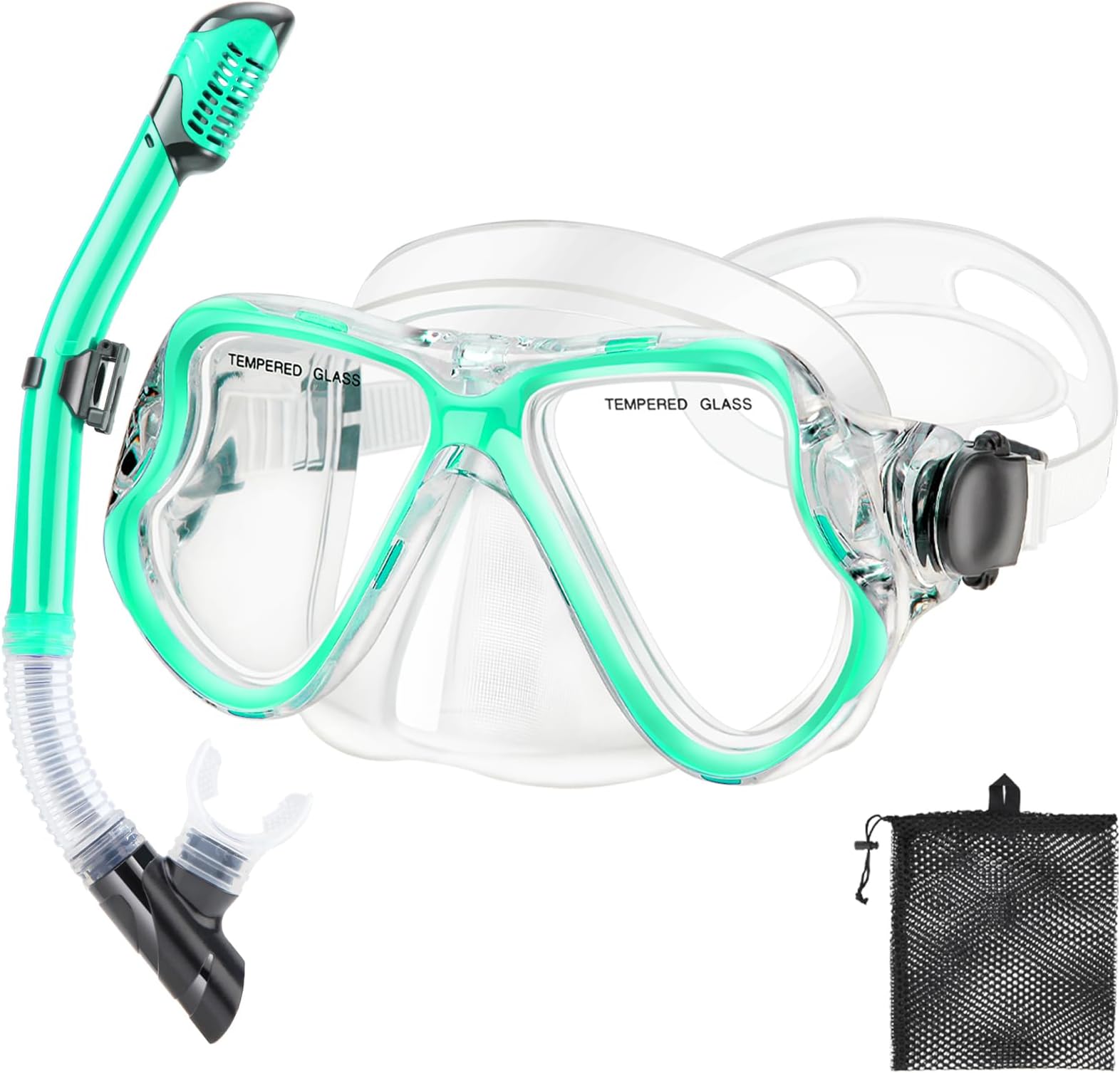 PIYAZI Snorkeling Gear for Adults Kids, Dry Snorkeling Set, Panoramic Anti-Leak and Anti-Fog Tempered Glass Lens, Adjustable Strap Snorkel Set with Mesh Bag Ear Plug for Snorkeling Scuba Diving Travel