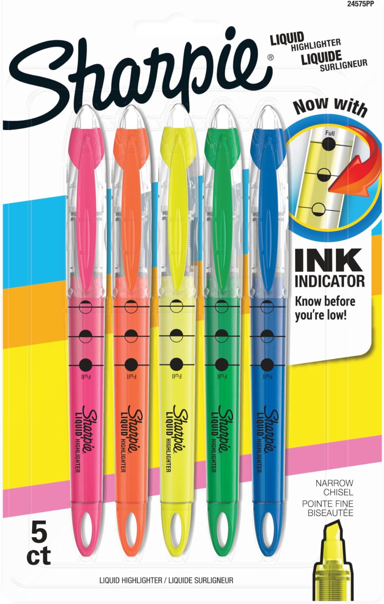 Liquid Highlighters, Chisel Tip, 5 Count - Office, Classroom, Desk, School Supplies