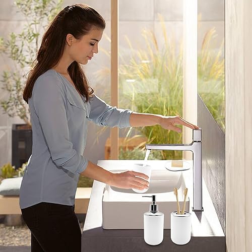 Miniatura 7 de WBJKZJD Juego de accesorios de baño, 4 piezas de resina resistente a los golpes, incluye dispensador de jabón de loción, soporte para cepillos de