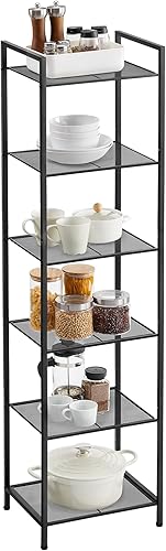 SONGMICS Estante de almacenamiento de 6 niveles, estante de baño, soporte extensible para plantas con estante ajustable, para baño, sala de estar,