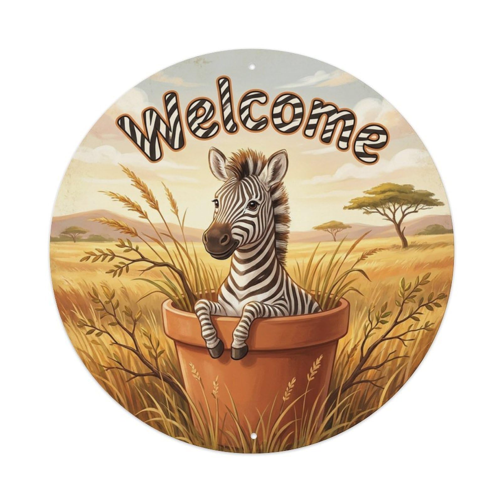 Welcome Zebra Grassland Breeze Metal Tin Sign