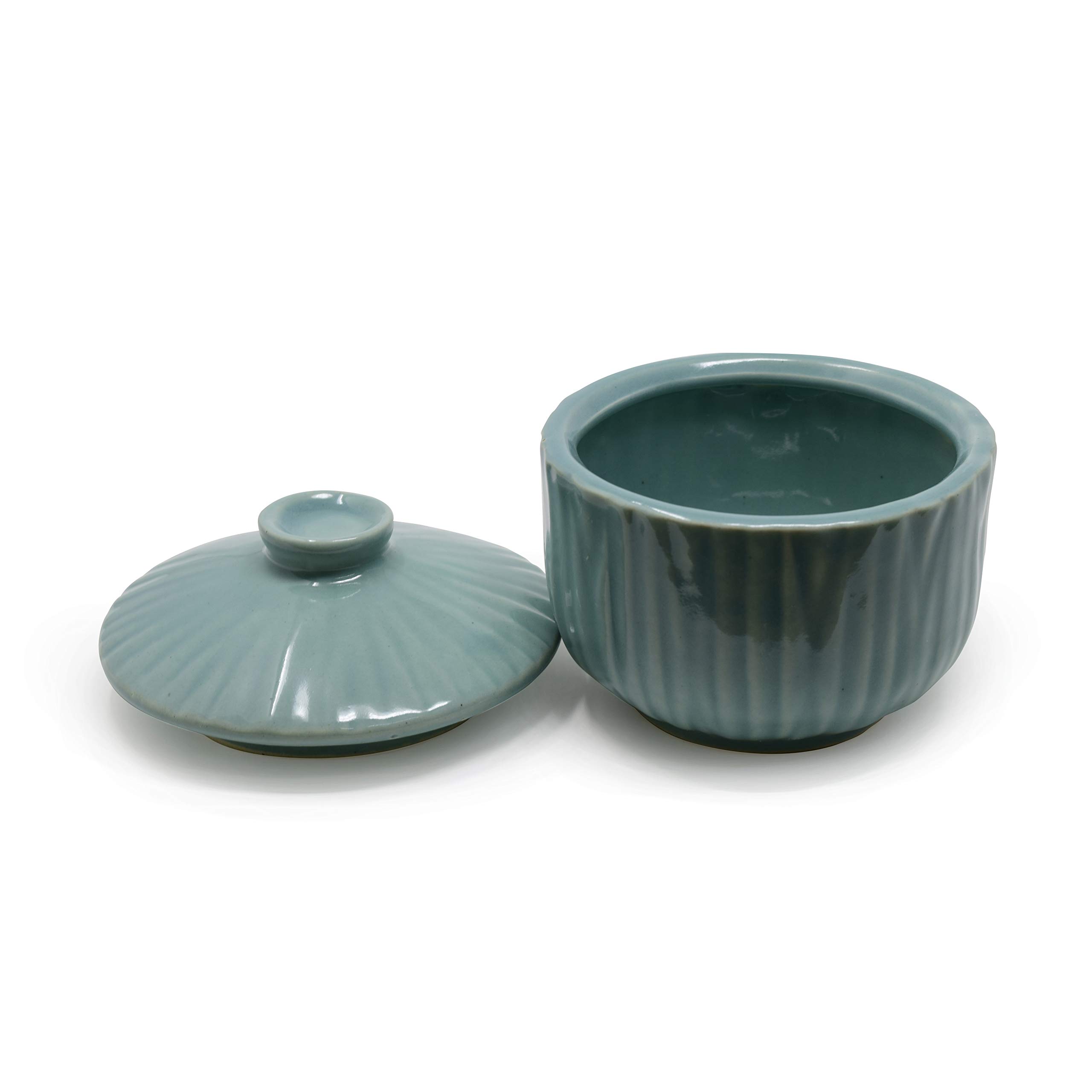 The Himalayan Goods Company - Designer Stoneware Ceramic Bowl with Lid (500ml) | Stylish & Durable | Perfect for Storage & Serving | Microwave & Dishwasher Safe | Sea Green 1