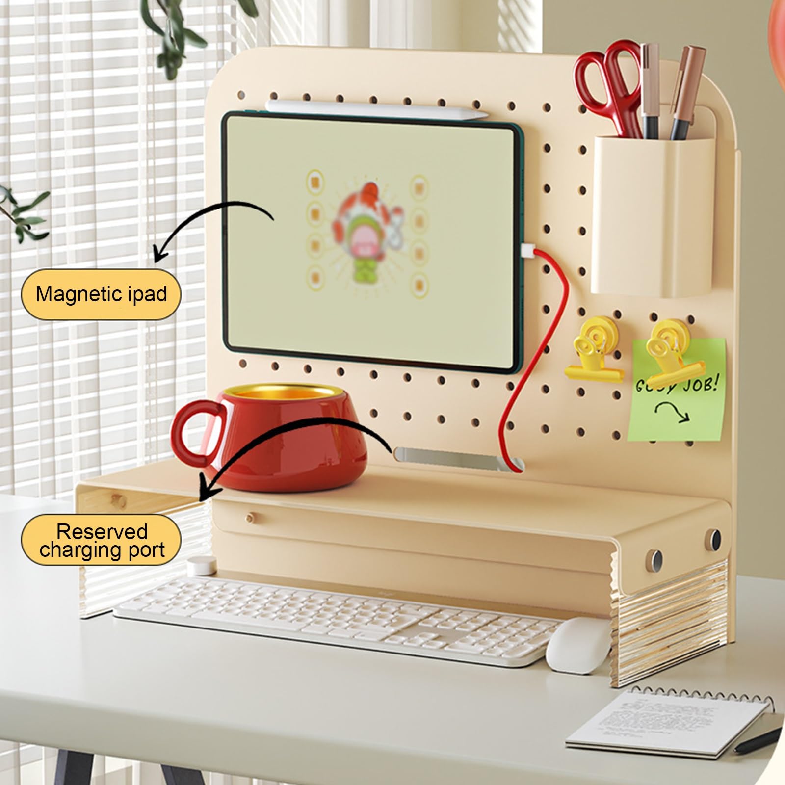 Pannello Forato da Scrivania, Pannello Forato, Porta Attrezzi da Parete, Pannelli da Parete, Pannello Portautensili, con Cassetti Portaoggetti e Accessori, Facile da Montare(Beige,S)