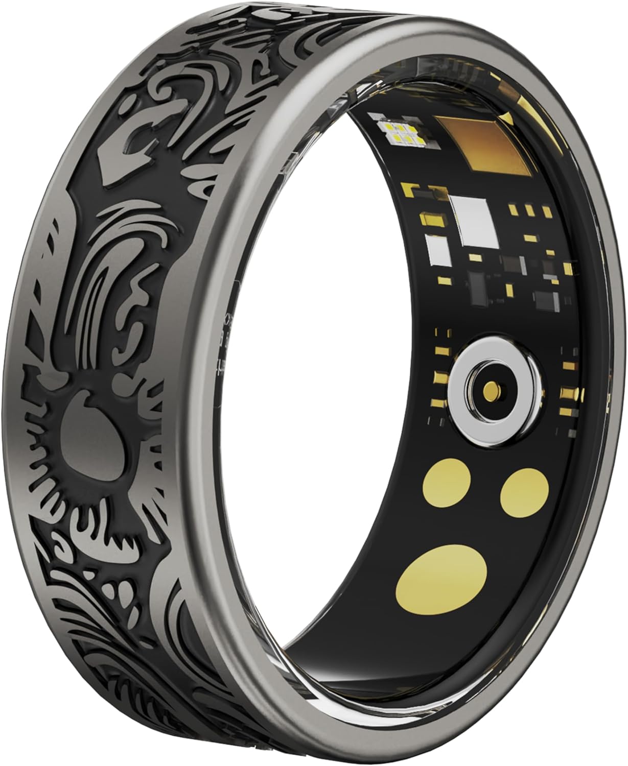 Retro Smart Ring Health Tracker, IP68 Waterproof Fitness Tracker, Sleep & Step Monitoring, Smart Ring with Heart Rate, Calorie & Activity Tracking, iOS & Android Compatible (#11(Black))