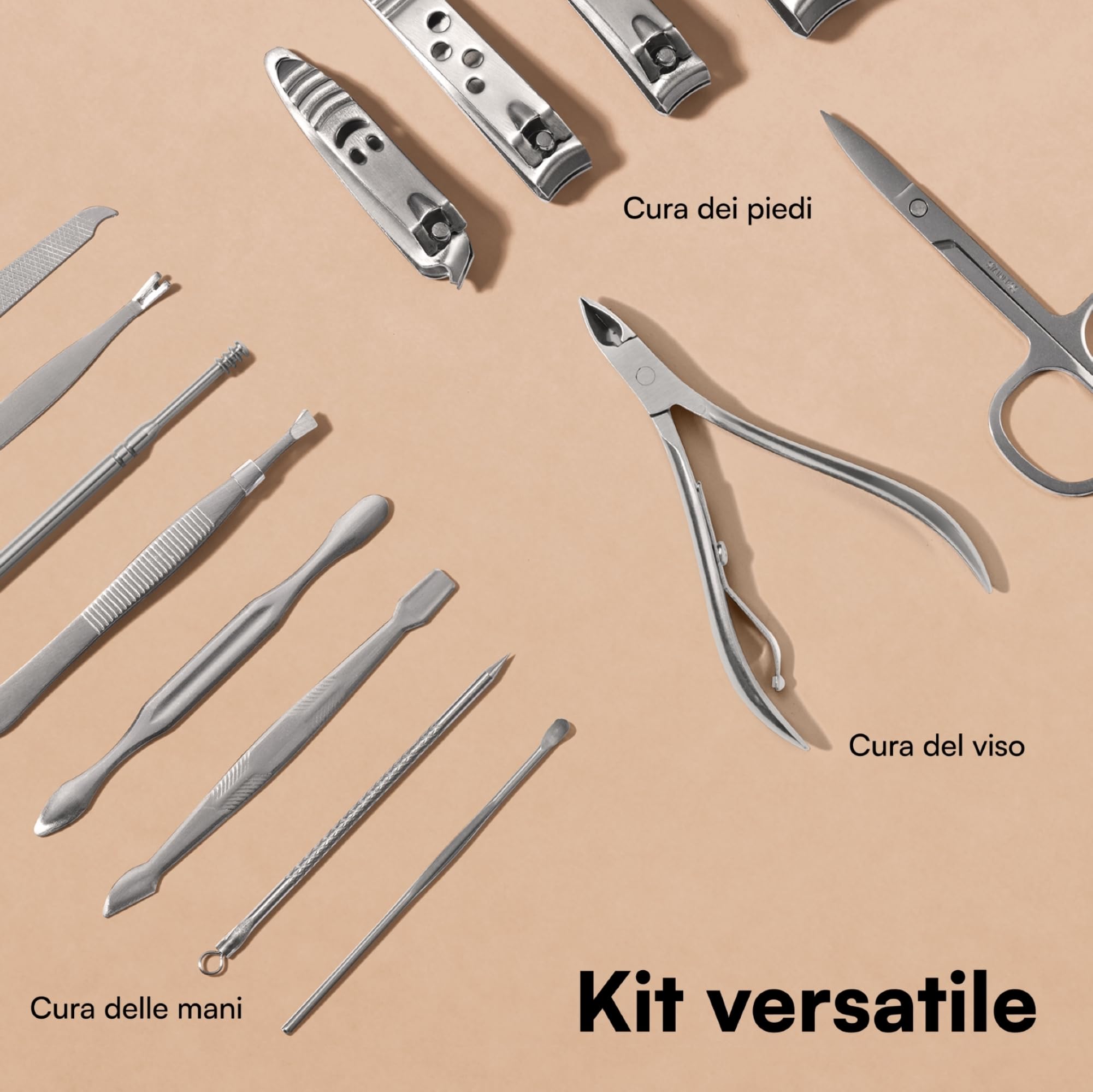 H&S Set Tagliaunghie - Set Manicure Professionale - Kit Tagliaunghie e Pedicure - Kit Unghie Uomo Donna - 16 pcs Acciaio Inox - Taglia Unghie Mani Piedi - Include Custodia da Viaggio