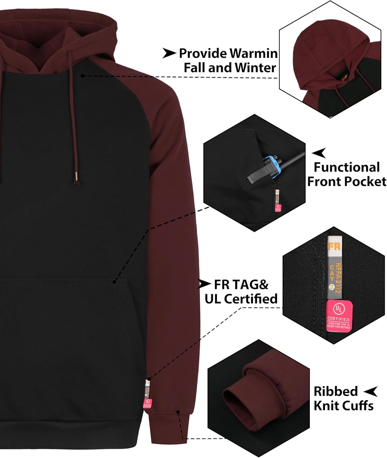 KONRECO FR Hoodies 10.5oz Cotton Fleece NFPA2112 CAT2 Flame Resistant Fire Retardant Sweatshirts - Image 5