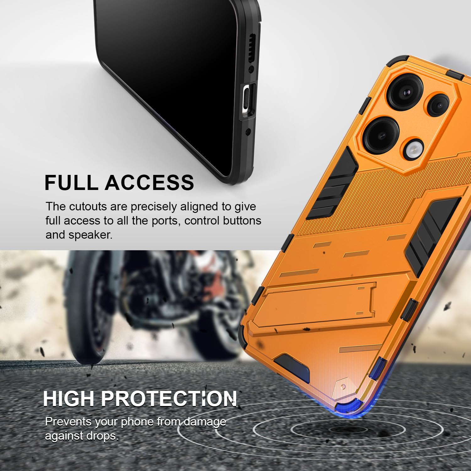 BEZ Handyhülle Für Xiaomi Redmi Note 13 4G – Stoßfeste Hybrid-Hülle Mit Ständer In Grau