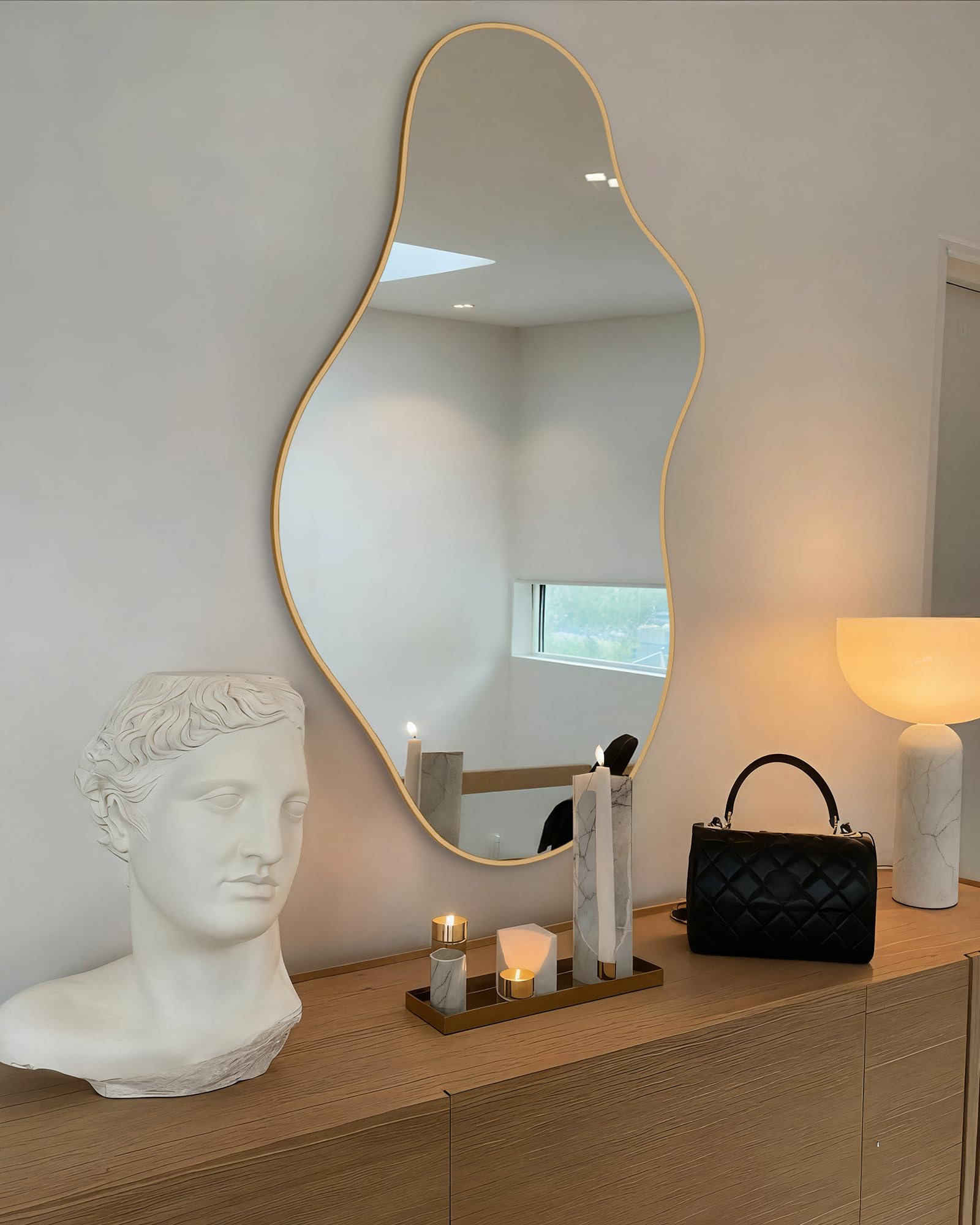 irregular wall mirror 20×36 inch wall mirrors decorative gold modern asymmetrical abstract mirror for bathroom bedroom living room entryway hallway