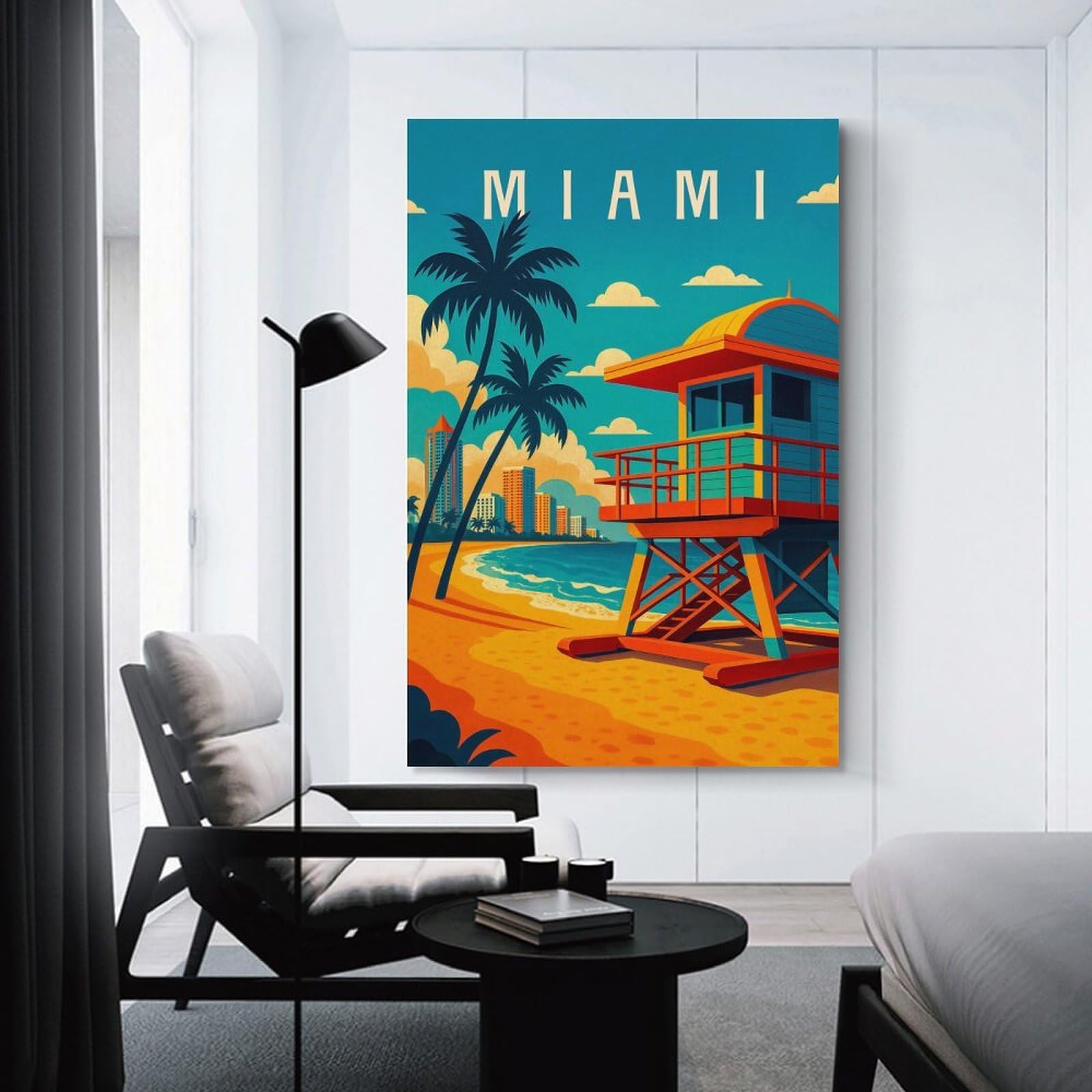 Junmoney Wall Art Print Miami Travel, 20x30inch(50x75cm), for Living Room, Lounge Or Sitting Room, Eye Catching Artwork for Blank Walls
