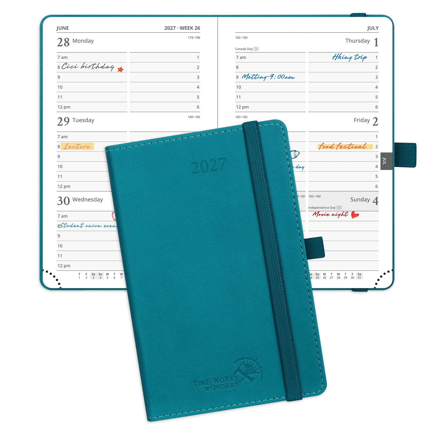 POPRUN Small Diary 2027 Pocket A6 Week to View – PU Leather, Inner Pocket — image 1