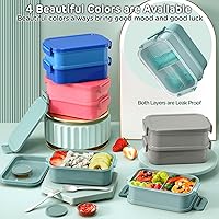 Vista 3 de DaCool Lonchera Bento para adultos, caja Bento de 74 onzas, contenedor apilable todo en uno para adultos, caja Bento grande con tenedor, cuchara