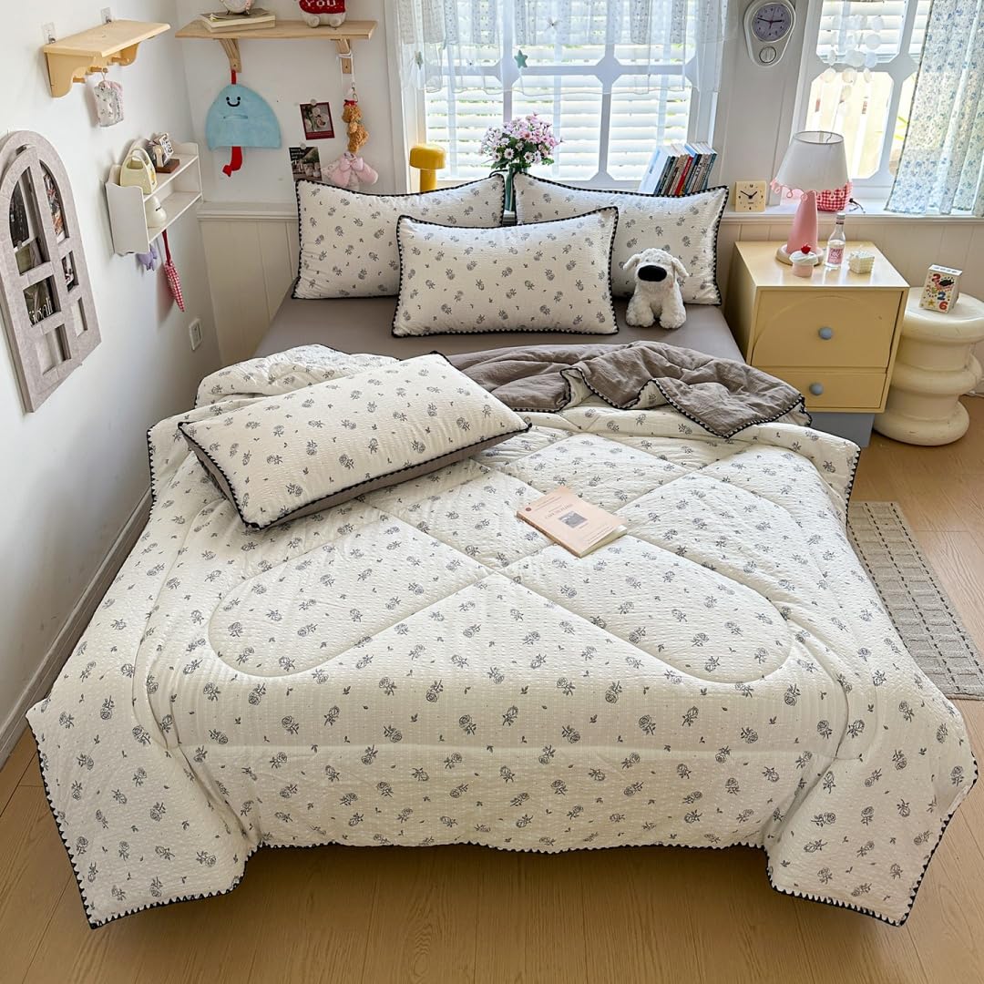 Trapuntino Copriletto Reversibile Bicolore, Coperta Leggera Estate Copriletti Trapunte Leggera Fresco Copriletto Trapuntato per Letto Singolo Letto Matrimoniale (Crema Grigia,200x230cm)