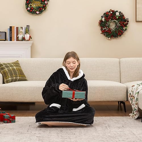 Miniatura 7 de L'AGRATY Manta con Capucha Usable Manta con Capucha Gigante con Bolsillos y Mangas para Mujeres y Hombres - Regalos para Novias para Mujeres -