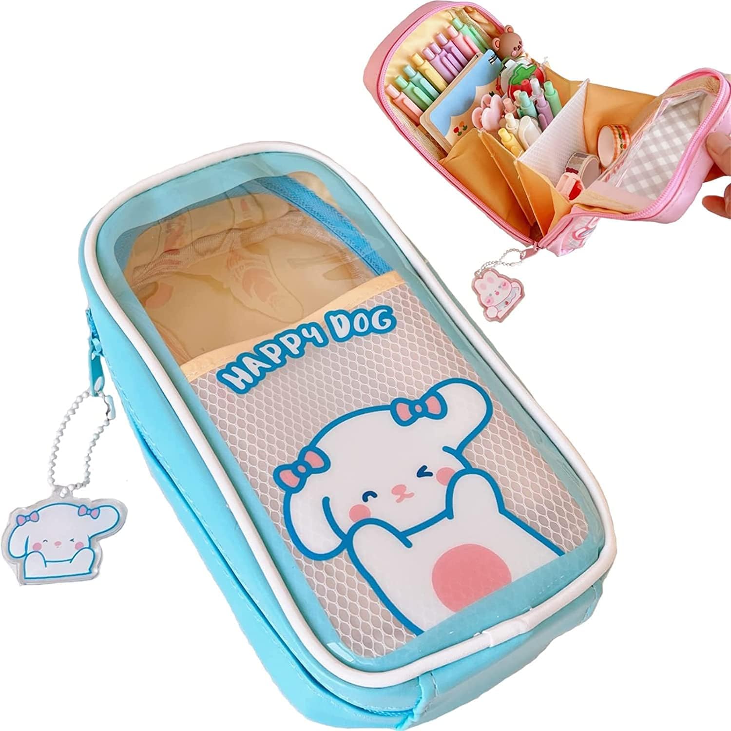 LILOVE Kawaii Pencil Case - Cute Pencil Case Aesthetic for Girls,Large Capacity Pen Pencil Pouch Durable Bag,School Supplies for Teen Girls - Can Holds 60+ pens, Blue Dog
