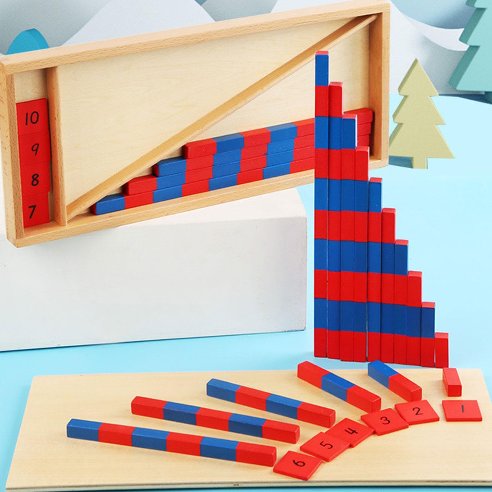 Qianly Juego de Barras Numéricas de Madera Matemáticas Material Didáctico para Juegos Numéricos y Distinción de Formas Adecuado para