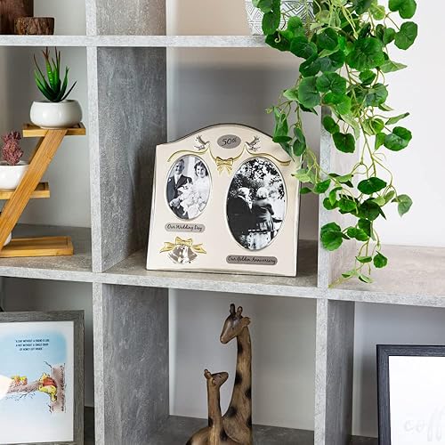 Miniatura 5 de Haysom Interiors Marco de fotos doble chapado en plata tradicional de dos tonos 50 aniversario dorado