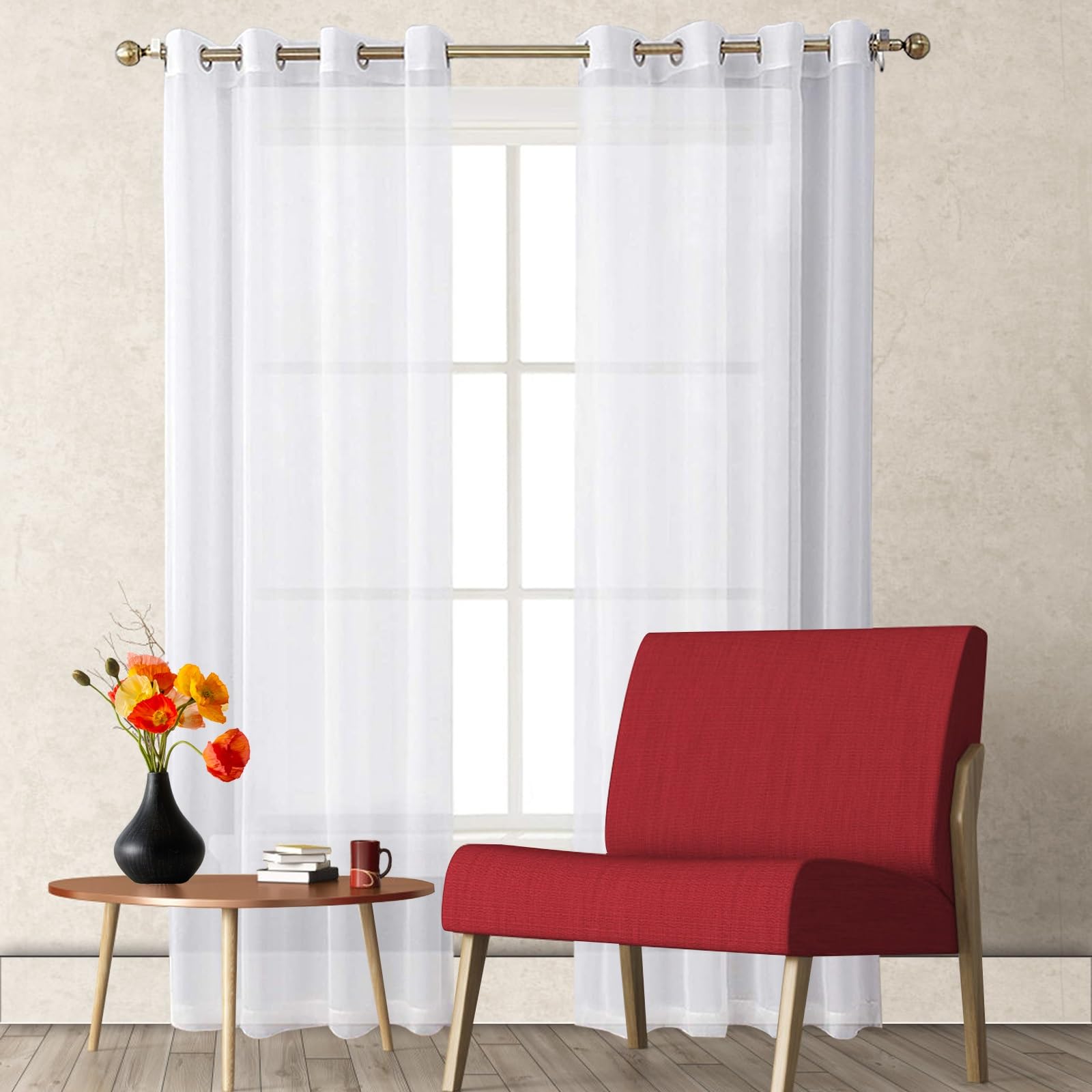 GAIFNAG Woven Voile Metallic Ring Top Curtain 80 x 210 cm Drop Eyelet, Lightweight, Thermal Insulated Full Blackout Curtains for Bedroom and Living Room, White