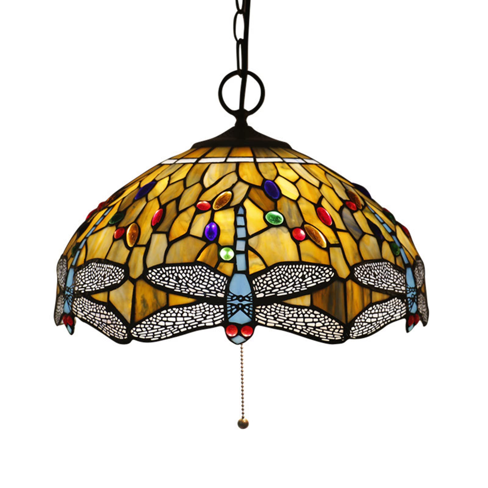 YNIYUJKL Tiffany-Style Dragonfly Chandeliers,16 Inch Vintage Stained Glass Pendant Light, Adjustable E27 Ceiling Light For Living Room Bedroom Dining Room,A
