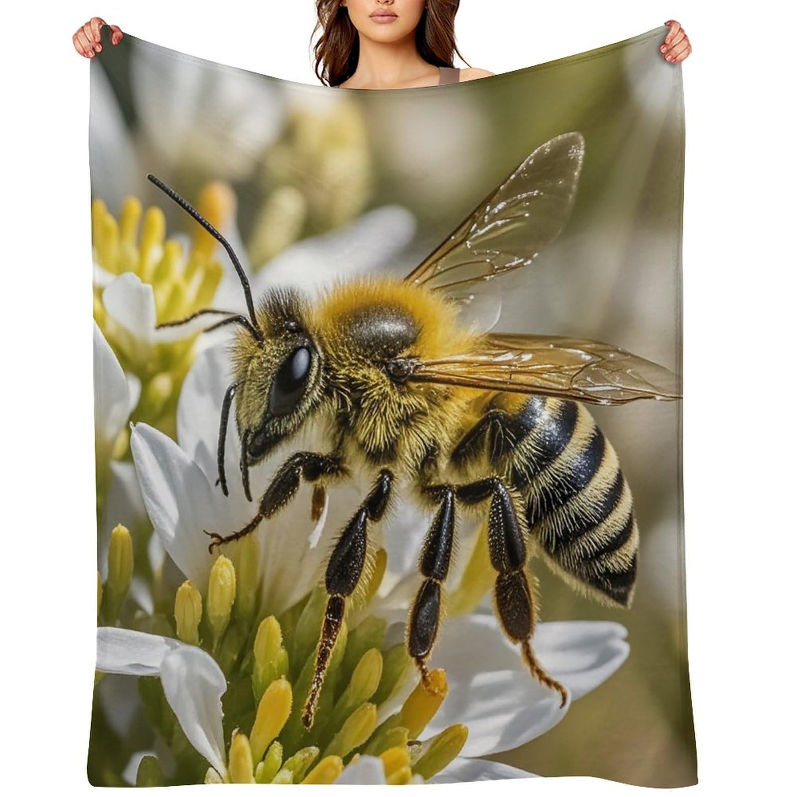 Flannel Honey Bee Throw Blanket for Couch Super Soft Fuzzy Cozy Flannel Blankets No Shed No Pilling FAnti-Static Winter Bed Blanket Decorative and Giftable Blankets