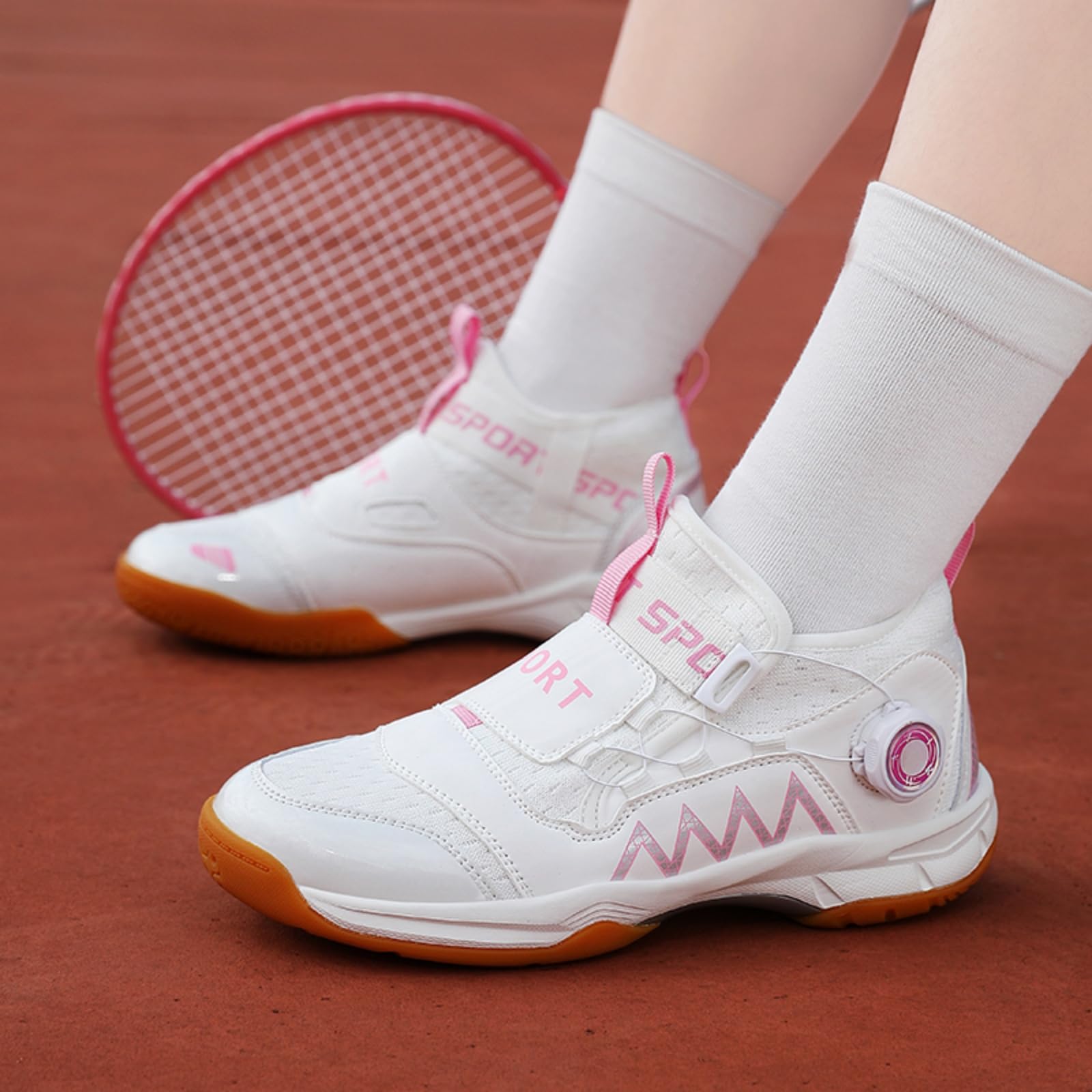 JiuQing Damskie buty do badmintona wsuwane buty sportowe na kort | Lekkie przewiewne, Antypoślizgowa gumowa podeszwa, dziewczynek, Obuwie sportów rakietowych, Do gry w pickleball squasha