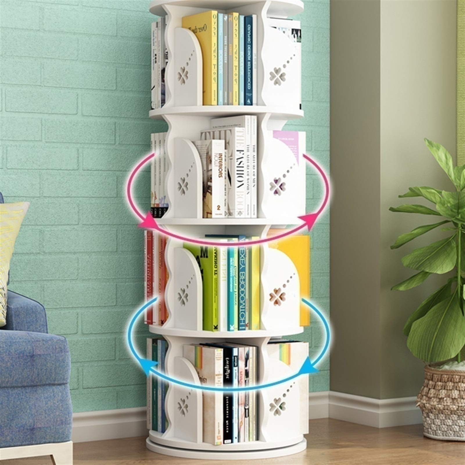 Estantería giratoria para libros ilustrados infantiles con rueda de pie de 360°, estantería simple para cultivar el interés de los niños