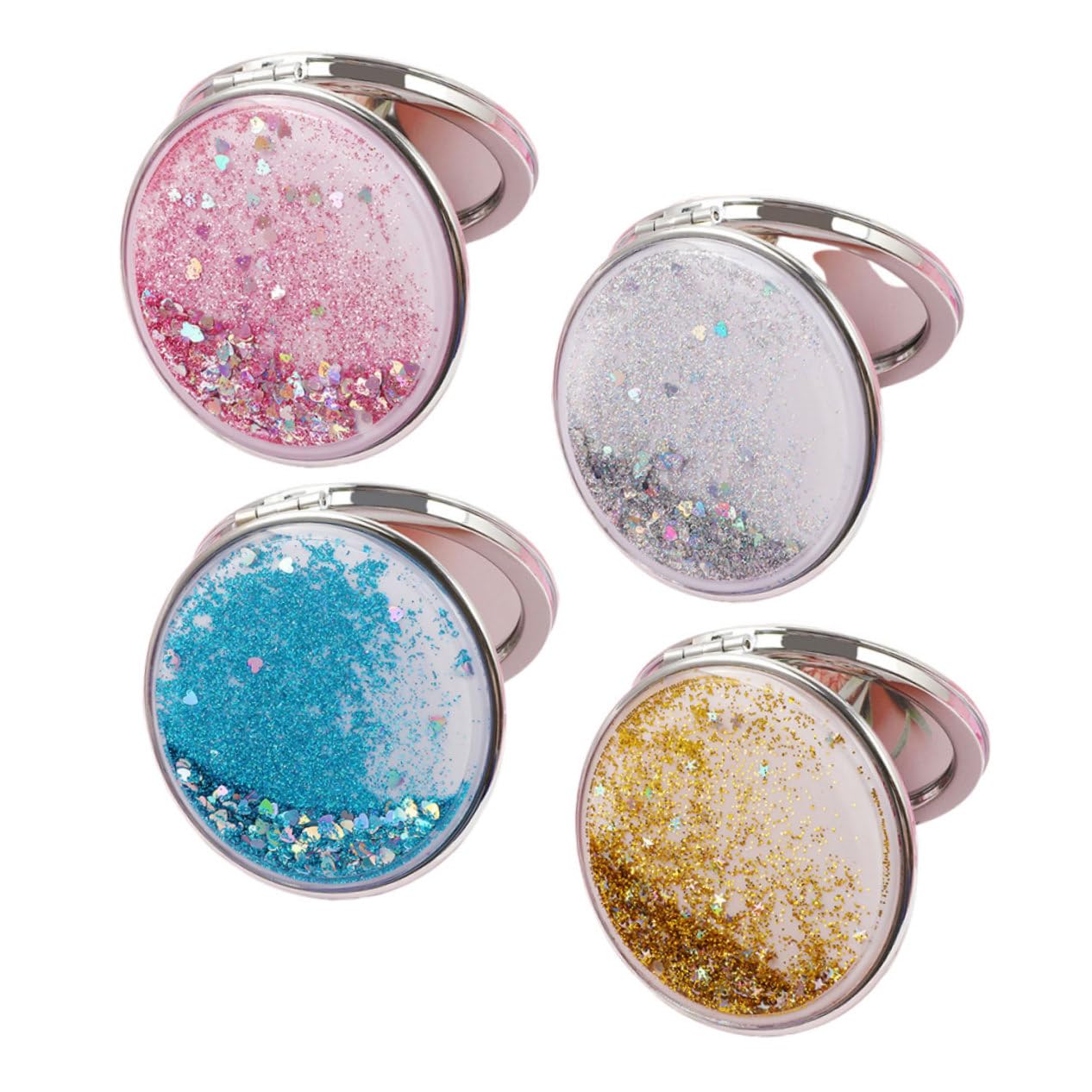 Miroir de maquillage compact en lot de 4 couleurs, cadeau féminin parfait