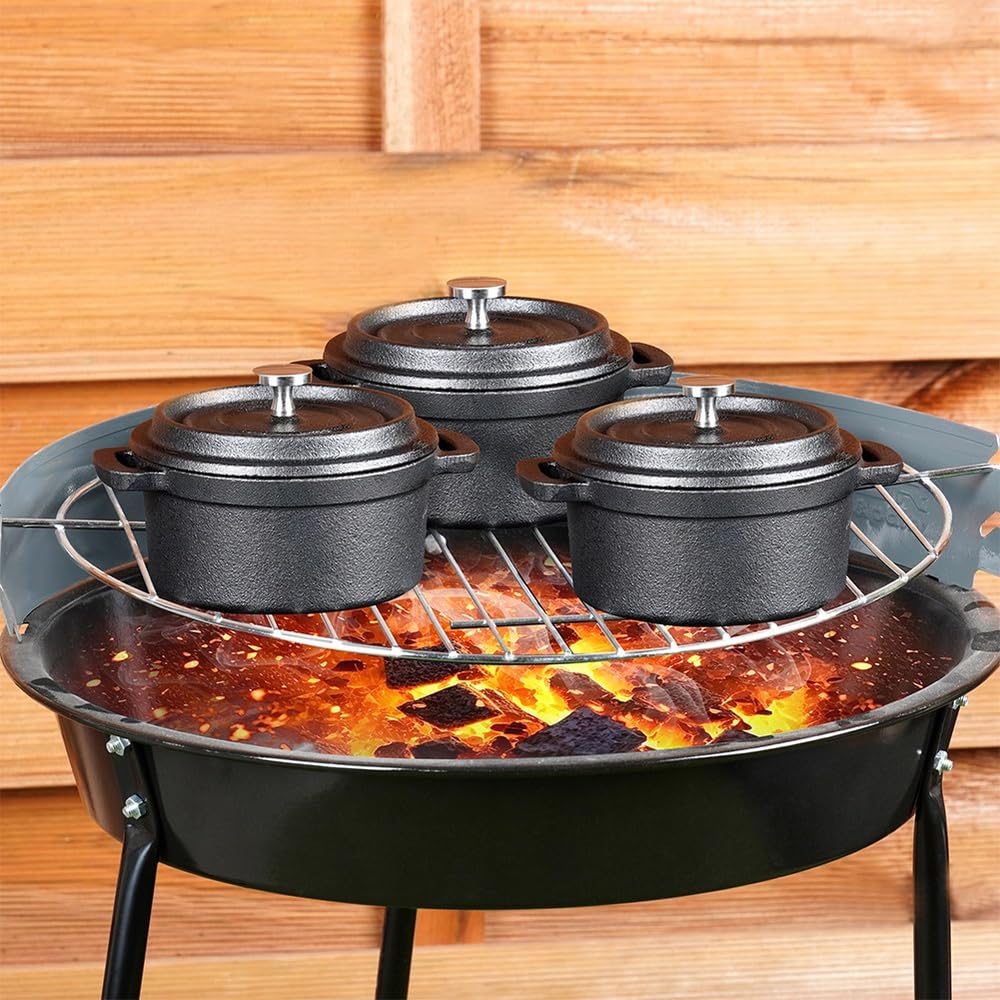 Vilde Lot de 2 mini cocottes en fonte avec couvercle de 10 cm – Mini casserole en fonte de 250 ml – Marmite de service et mini cocotte pour four, cuisinière et barbecue – Petit plat à gratin pour