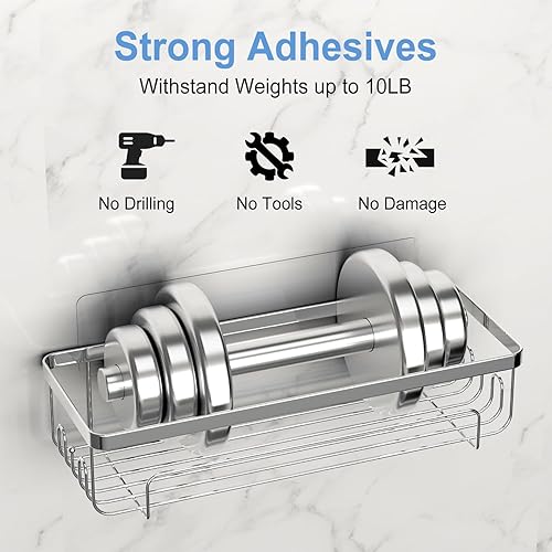 Miniatura 5 de Quapkatt Organizador de ducha adhesivo, SUS304, organizador de ducha de acero inoxidable, paquete de 2 unidades, organizadores de baño y