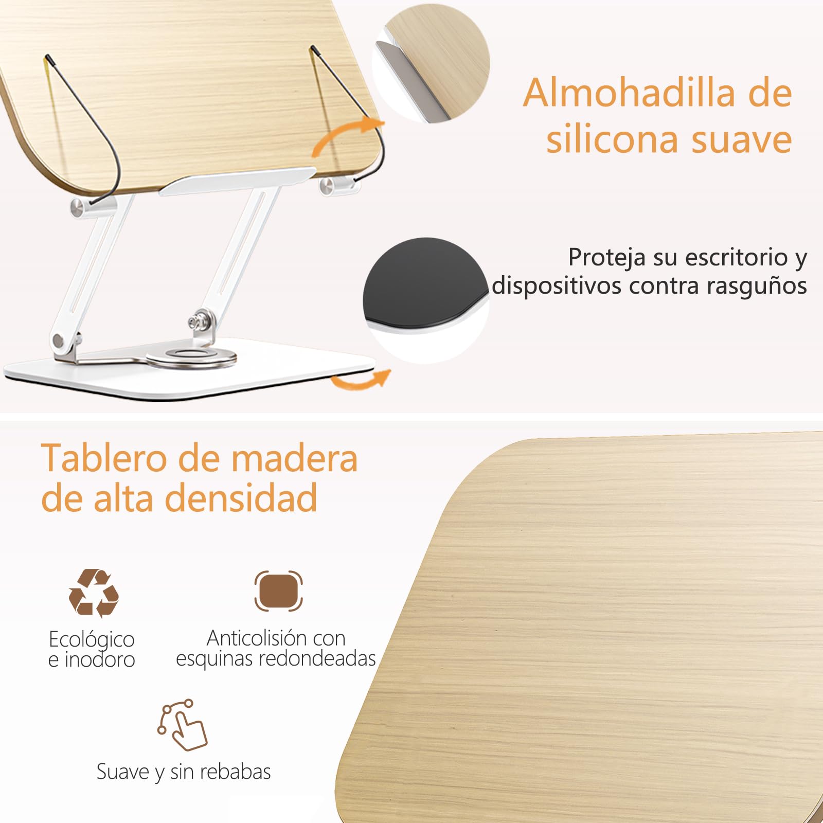 Soporte de Lectura, Soporte de Libro Ajustable con Base Giratoria 360°, Soporte de Libro de Cocina Plegable, Práctico Soporte Giratorio para Partituras, Libros Pesados, Computadora portátil