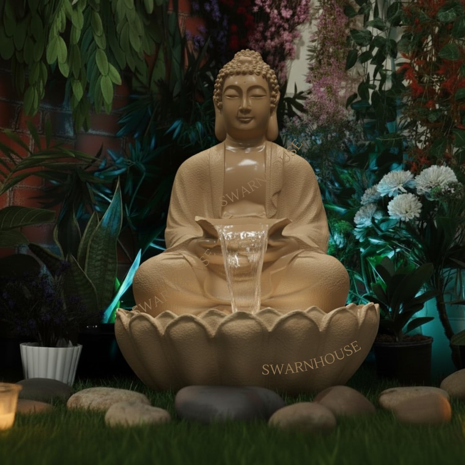 Premium Large 91 cm Buddha Water Fountain Sculpture, Outdoor Garden Decor (Design 12)