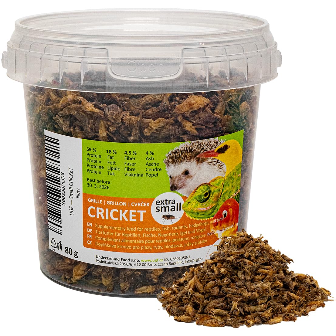 UGF - Suszone małe świerszcze - 80 g w wiaderku 500 ml, Owady świerszcze, Karma dla ptaków dzikich (całoroczna), Karma dla żółwi, Karma dla jeży, Karma dla jaszczurek, Karma dla ryb