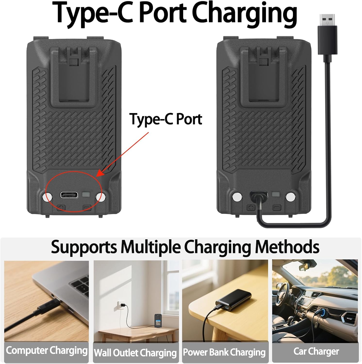 QUANSHENG 2Pack UV-K5 Radio 3500mAh Battery Enlarge Capacity UV-K5 8 USB-C Charging Battery for UV-K6