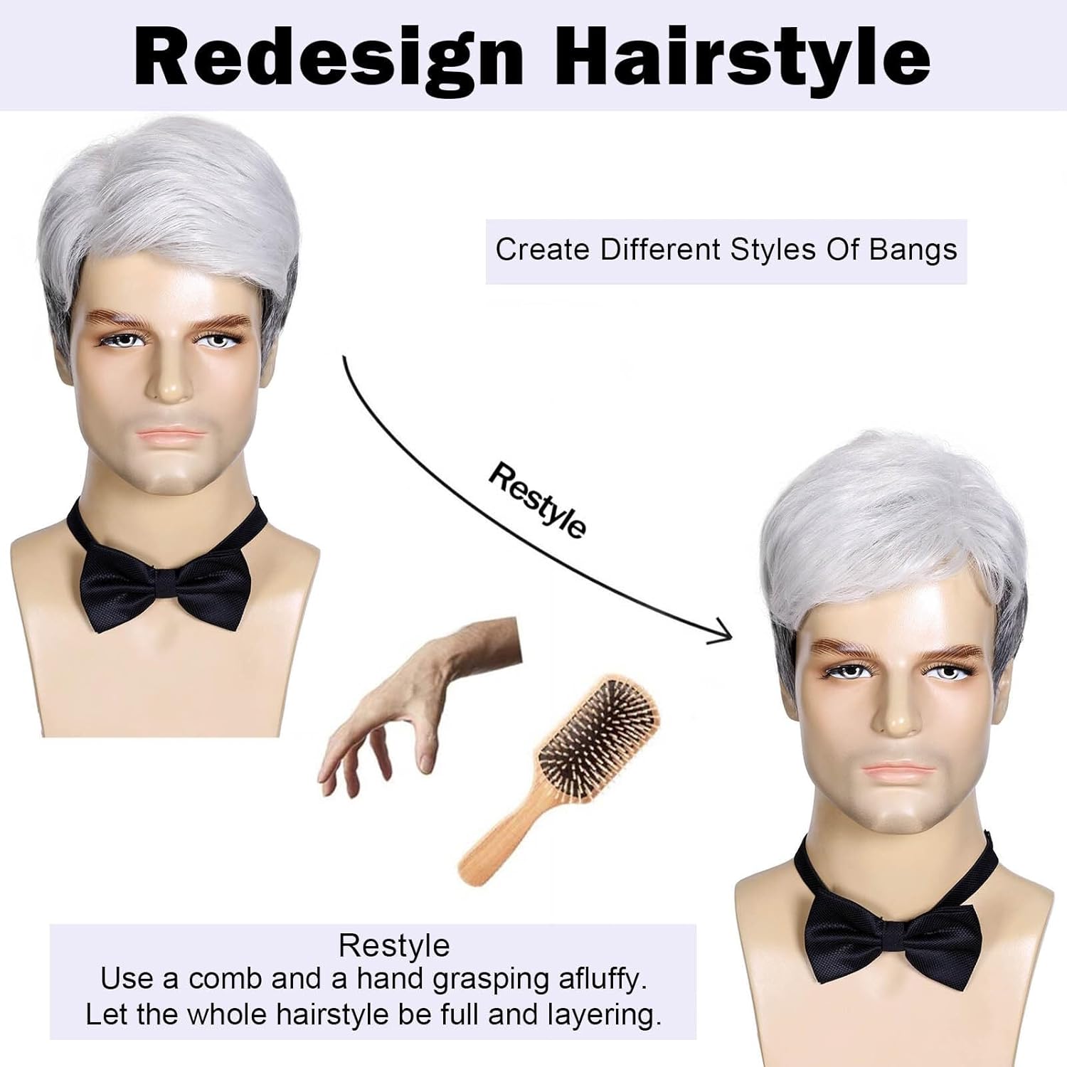 Men's Toupee Halloween Costume Seniors Hair Mens Silver White Wig Synthetic Grey Wigs for Old Man Male's Toupees Wigs Toupee Hair