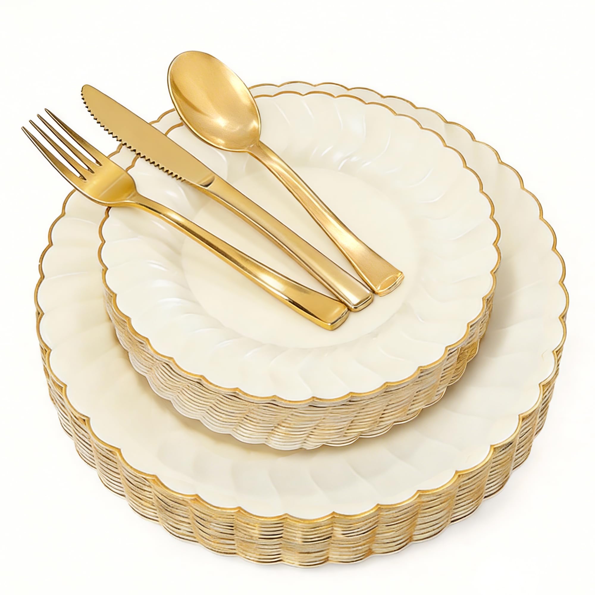 Ivory Gold Rim Disposable Plates - 125 Pack -1