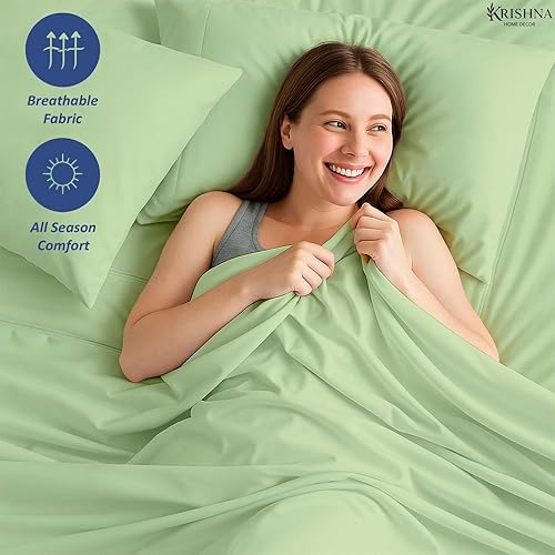 Miniatura 6 de KRISHNA Juego de sábanas prémium de 4 piezas tamaño King de 76 x 80 pulgadas, sábanas de microfibra ultra suaves, resistentes a las arrugas, se