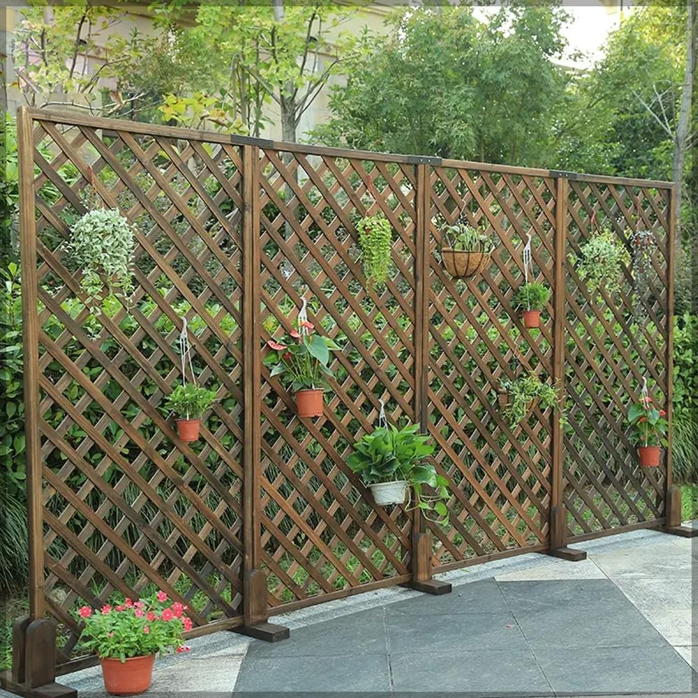 YATAI DECOR Standing Rustic Wooden Tall Fence Trellis Spaced Picket Fence Garden Creations Pet Gate for Miniature Plant Climbing Lattices Trellis Partition Screen For Restaurant Balcony (Brown 3)