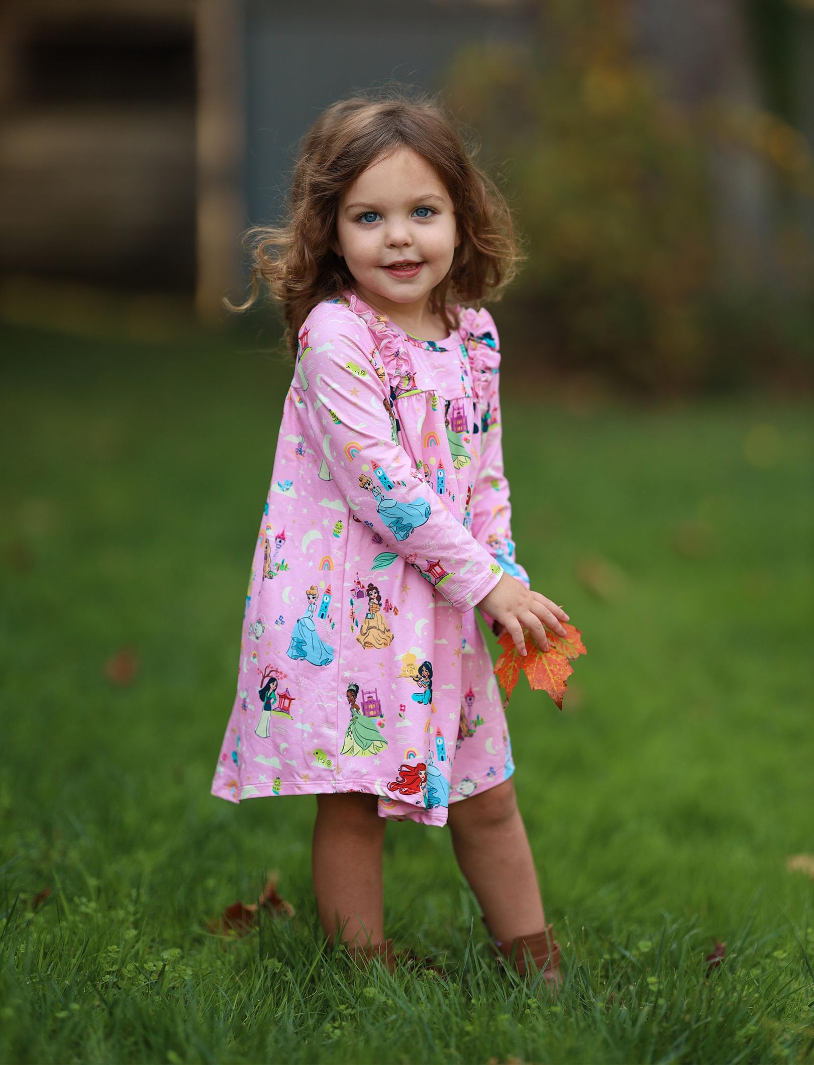 Disney Prinzessin Kleinkind Mädchen Kleid Charakterdruck Langarm Playwear Kleid A-Linie Herbst Winter Outfit