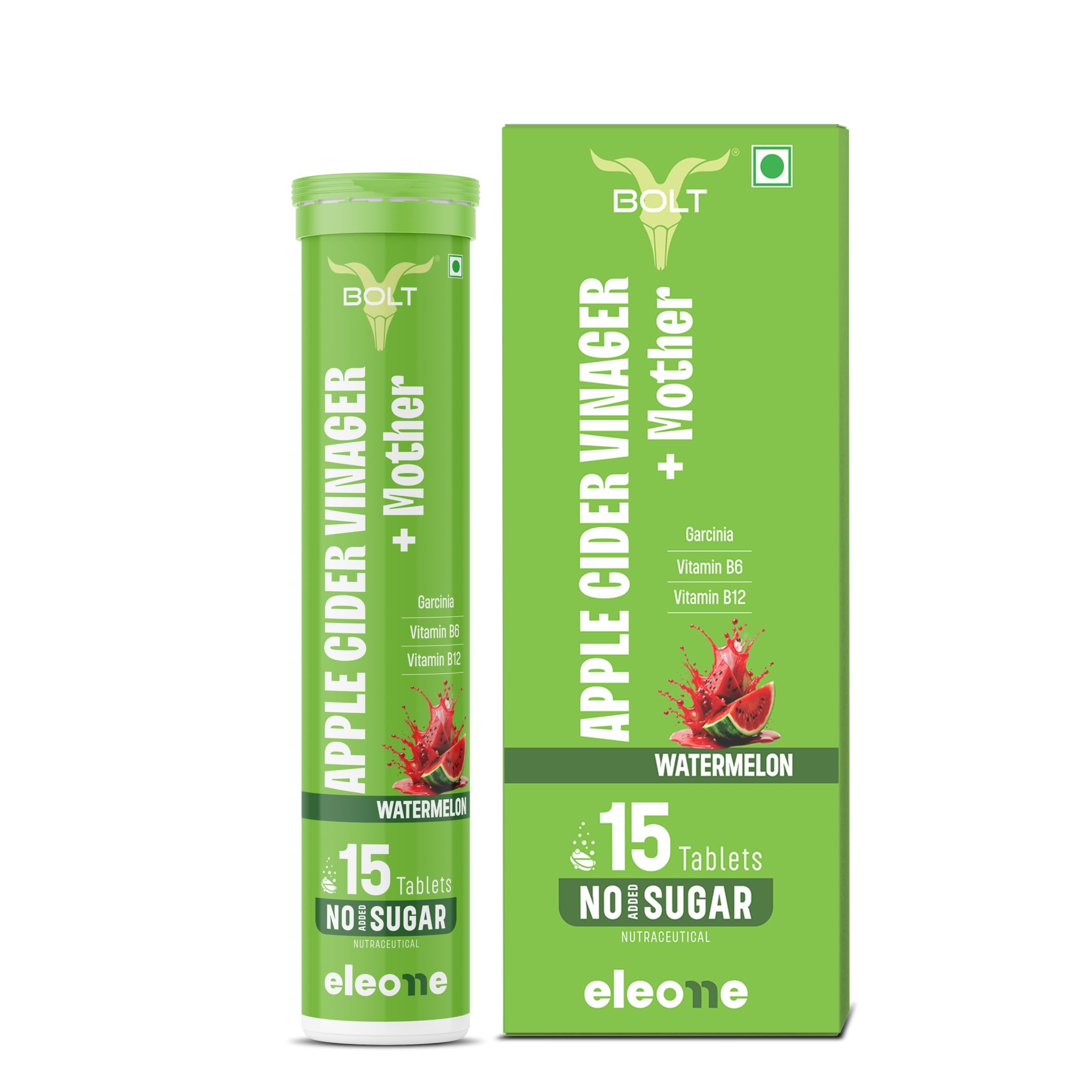 Bolt Nutrition Apple Cider Vinegar Effervescent Tablet with mother | 500mg ACV with Vitamin B6 & B12 | No Sugar | Weight Loss, Detox, Metabolism & Digestion Support | Watermelon Flavor | 15 Tablets (Pack of 1)