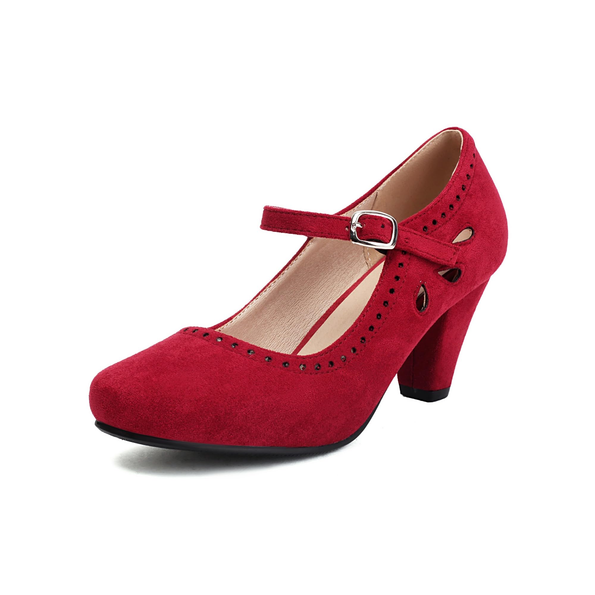 Elerhythm Women's Mary Jane Teardrop Cutout Classic and Retro 1920s Pump Heels 1950s Vintage Round Closed Toe 1940s Ankle Strap Dress Shoes