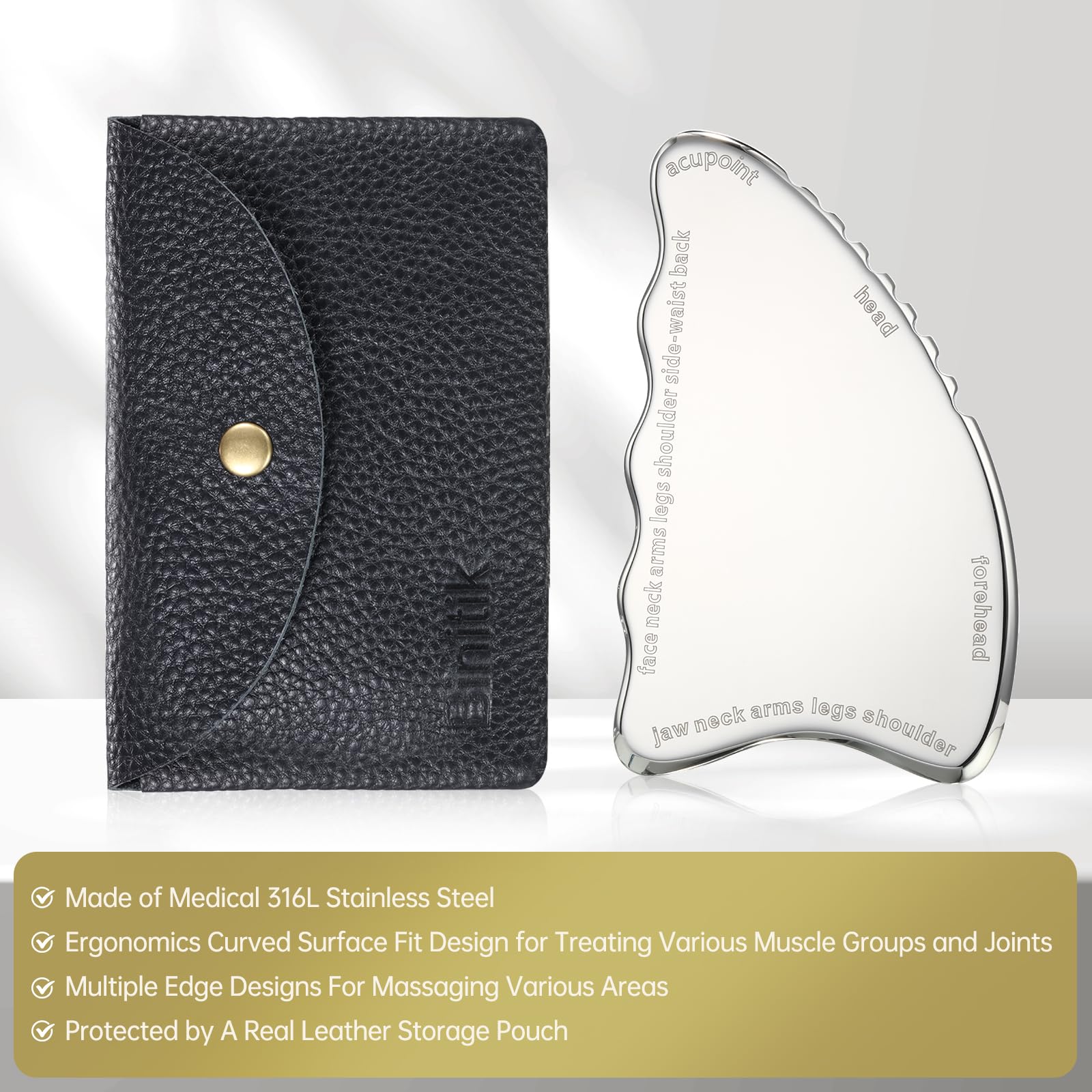 Gua Sha, strumento medico per il viso, pettine Gua Sha in acciaio inossidabile 316L per viso e corpo, strumento di massaggio Gua Sha per terapia tradizionale di agopuntura, strumento