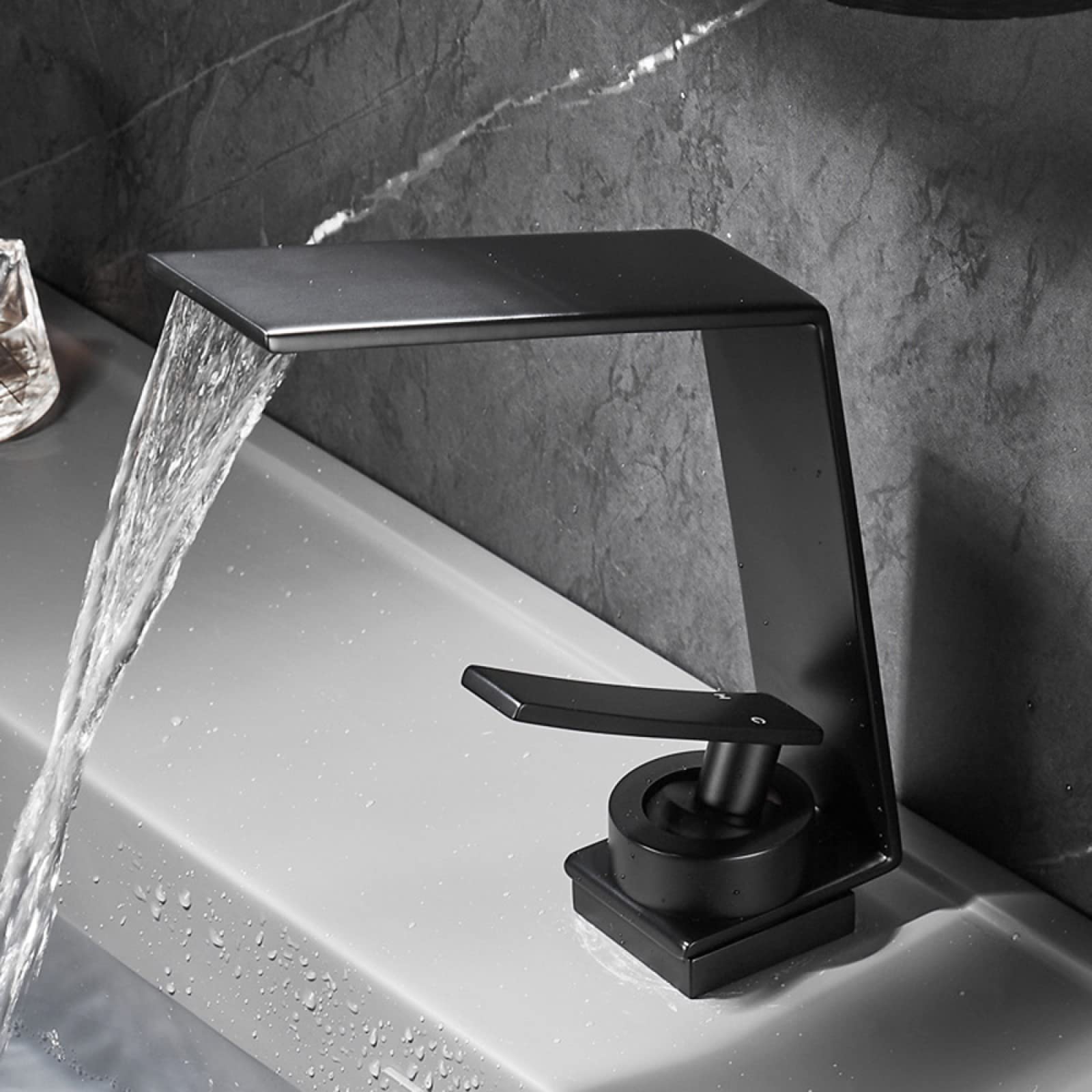 Nvsfzgiyg Nero Bathroom Sink Faucet Waterfall, Brass, Hot And Cold Mixer Tap, Single Handle, Black(Nero)