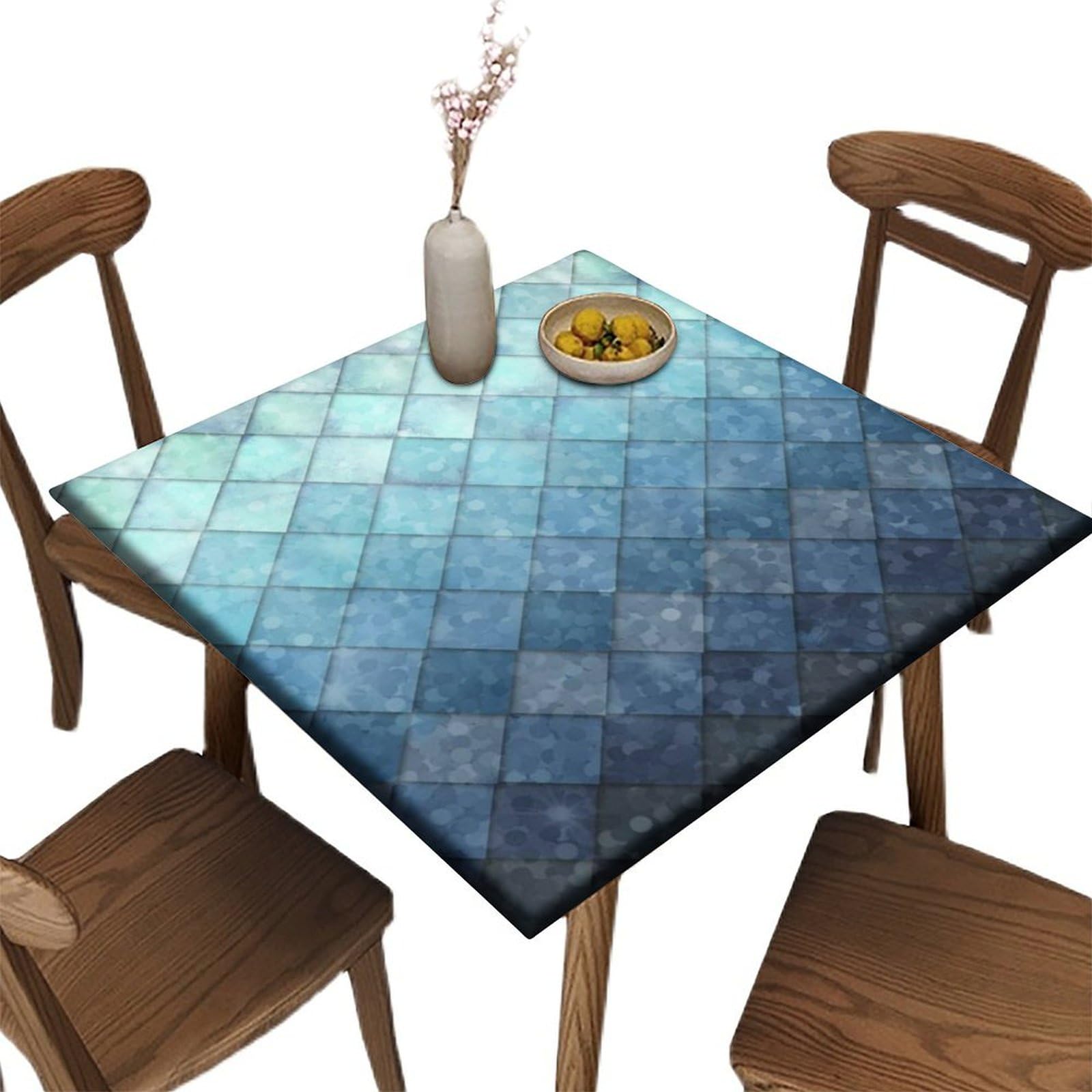 ATZGWUI Fitted Square Tablecloths, Navy Blue Gradient Polyester Table Cover, for Indoor Holiday Family Banquet and Outdoor Patio Use, Fit for 42" x 42