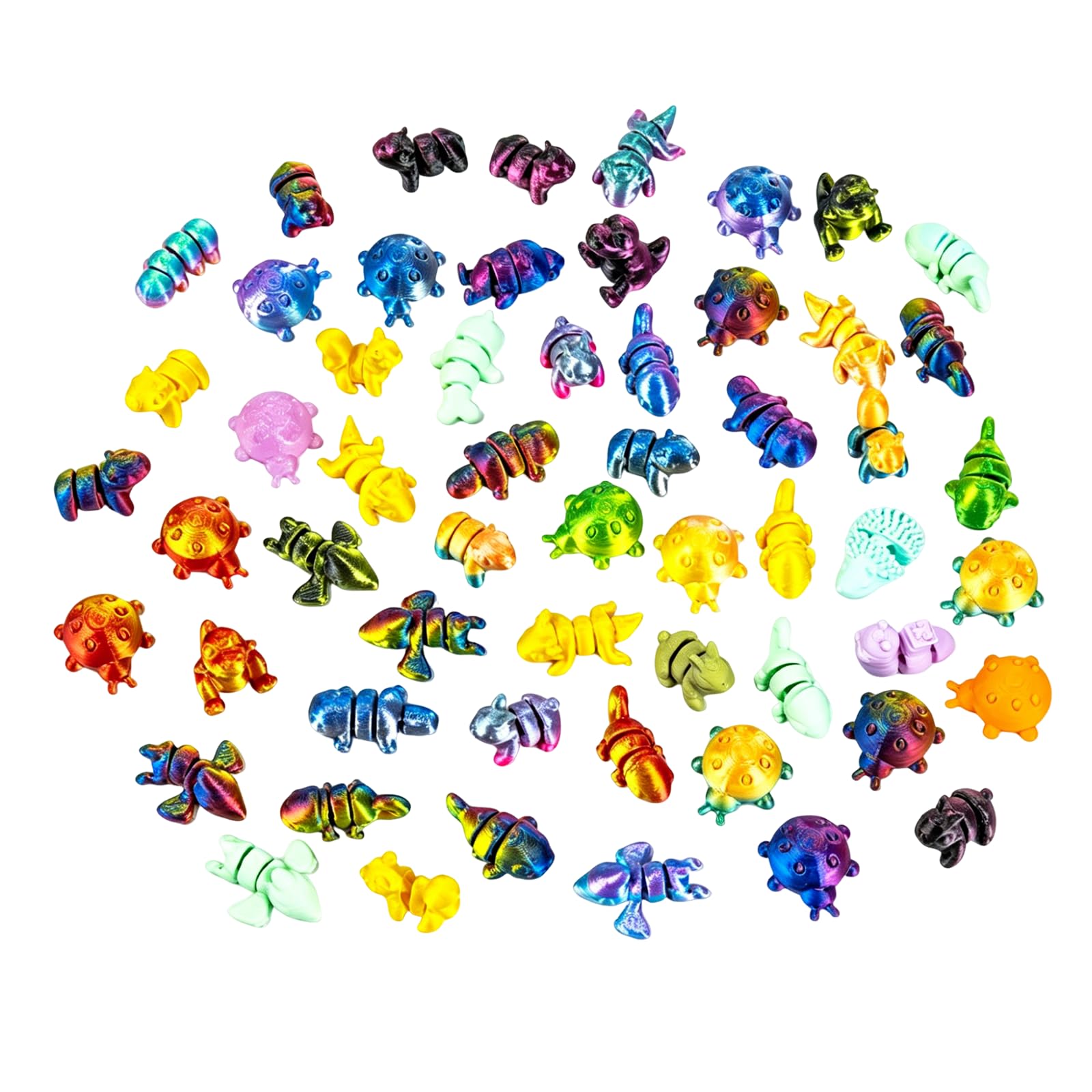 Mtbricey 50PCS 3D Printed Mini Animal Figures with Movable Joints Assorted Flexible Articulated Small Animals Cute Desktop Decor Photography Props Party Gifts Collectible Miniatures Random Styles (D)