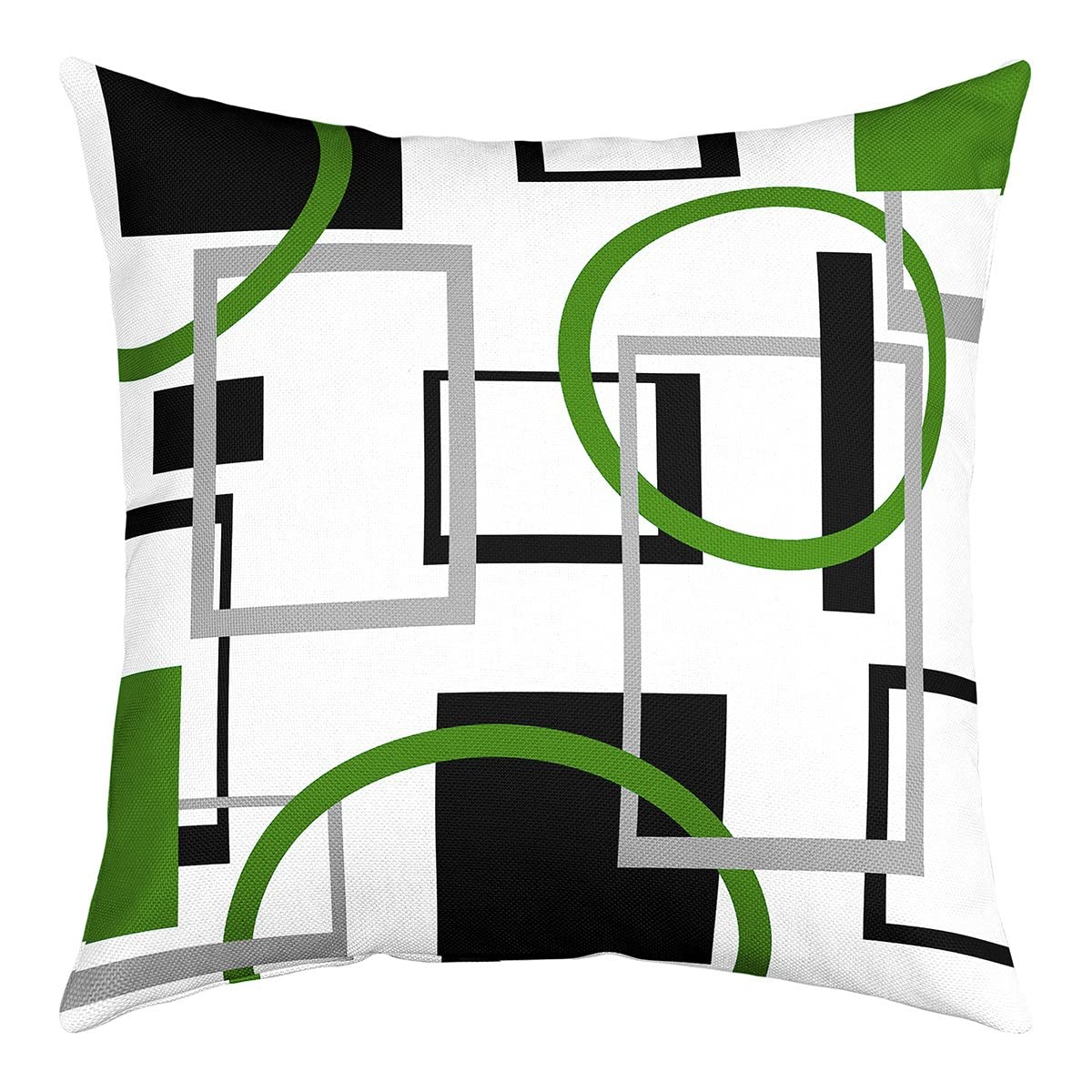 Juego de 4 fundas de almohada reversibles a cuadros geométricos verdes y negros para decoración del hogar para líneas de rayas cuadradas, juego de 4 fundas de cojín de arte moderno de 18 x 18 pulgadas