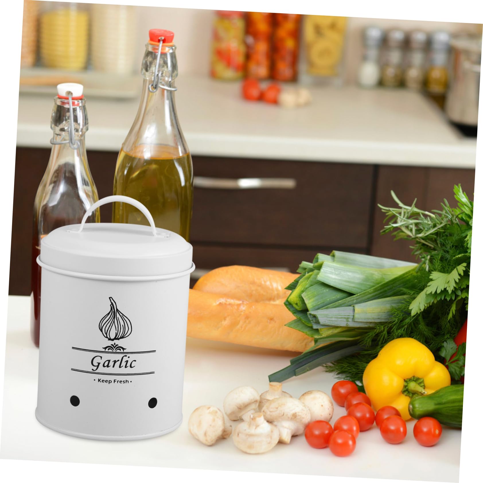Ciieeo Garlic Keeper Carbon Steel Storage Pot Onion Buckets Potato Onion Ginger Garlic Storage Holder Vegetable Bucket