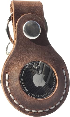 Llavero de cuero para Airtag portátil hecho a mano de cuero auténtico soporte para Airtag bronceado