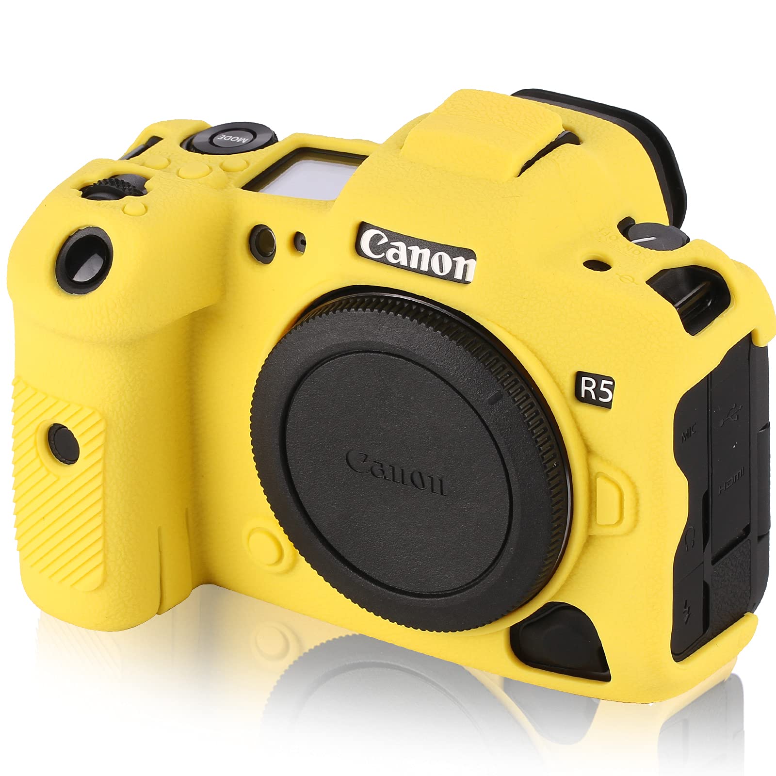STSEETOP Camera Case for Canon R5 - Silicone Protective DSLR Skin Cover, Detachable Cage, Shockproof, Dustproof (Yellow)