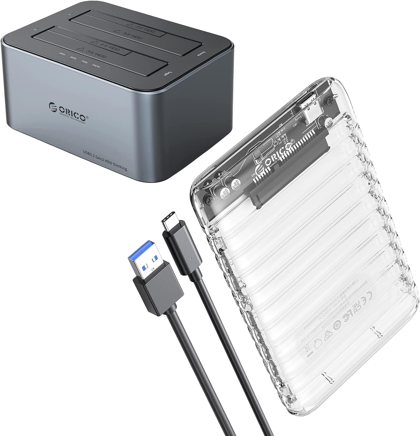 2.5" USB C SATA Hard Dive Enclosure+ 3.5" 2.5" Aluminum Alloy Dual Bay USB C to SATA Hard Drive Dock